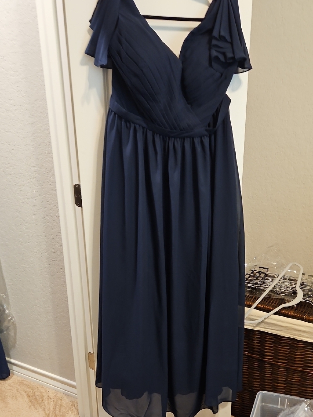 Source Unknown Deep Navy Midi Chiffon Wrap Dress